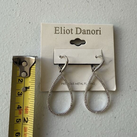 NWT Eliot Danori silver-tone crystal teardrop Dangle Drop earrings Long - Picture 3 of 3